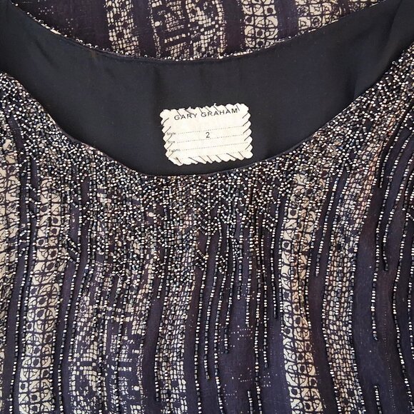 Gary Graham Silk Beaded Shift Dress Sage Green Black Glass Beads SZ 2 - Picture 8 of 12